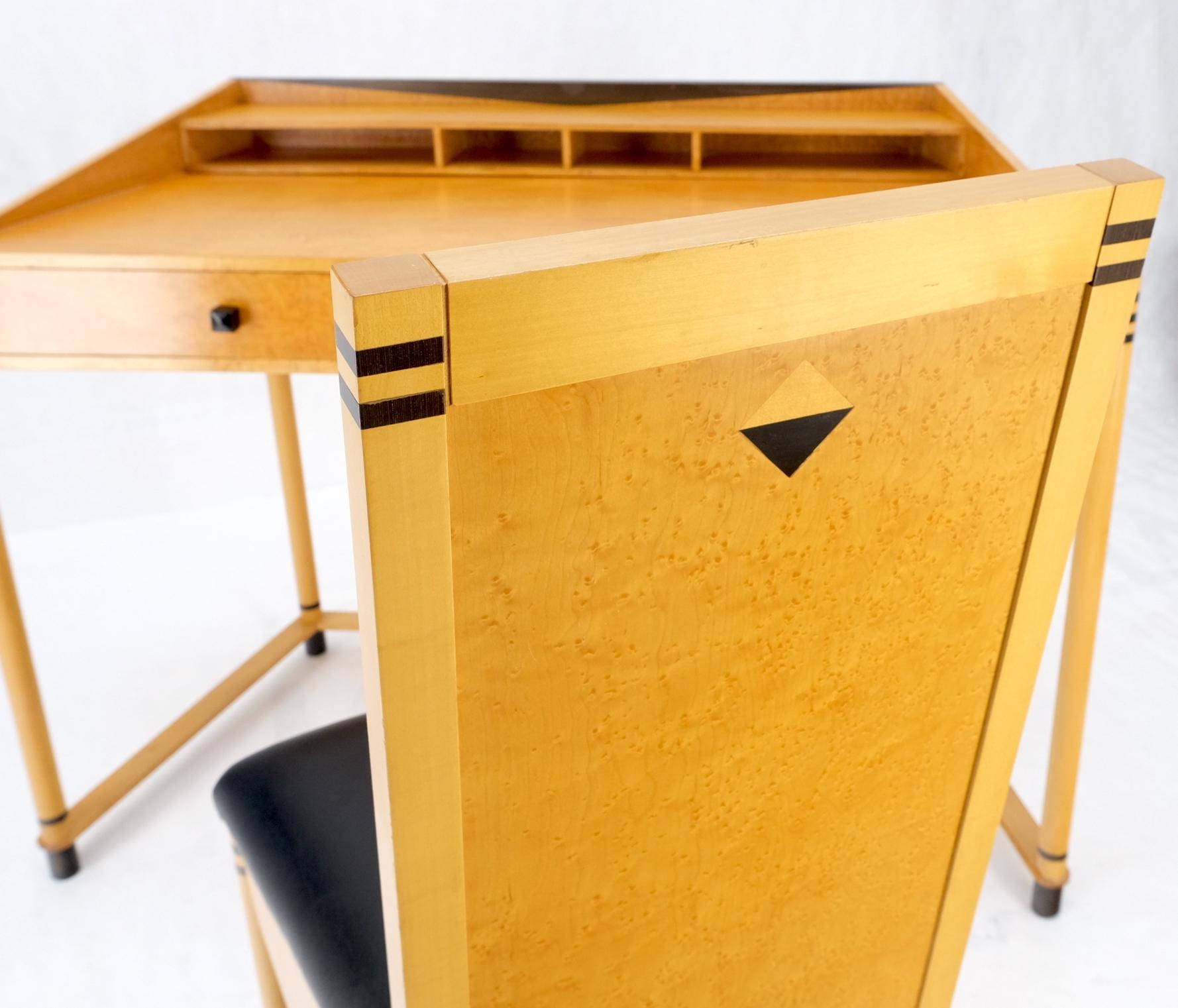 Lacquered Birds Eye Maple Italian Art Deco Style Low Profile Desk w/ Leather Chair Mint! For Sale