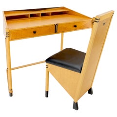 Scrivania a basso profilo con sedia in pelle in stile Art Déco italiano, menta!