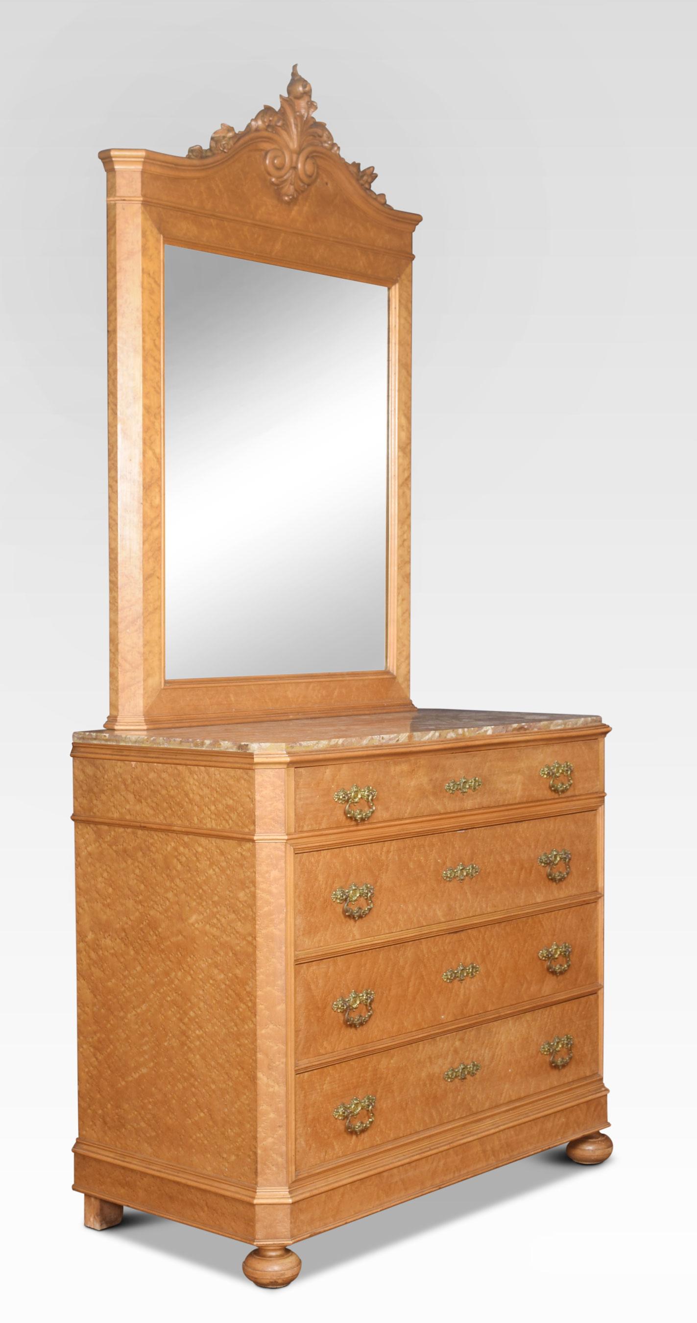 British Birds Eye Maple Mirrored Back Chest of Drawers For Sale