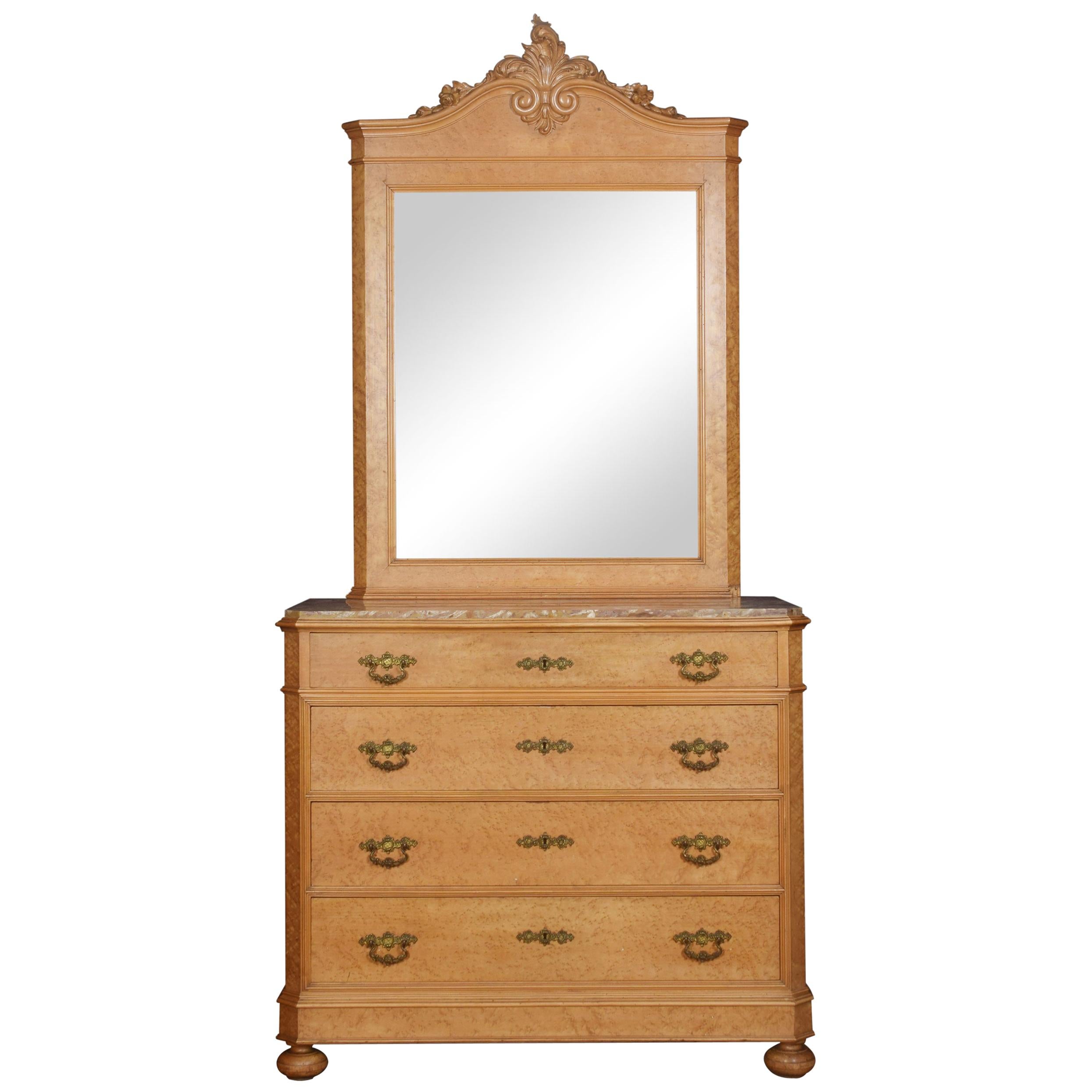 Birds Eye Maple Mirrored Back Chest of Drawers For Sale