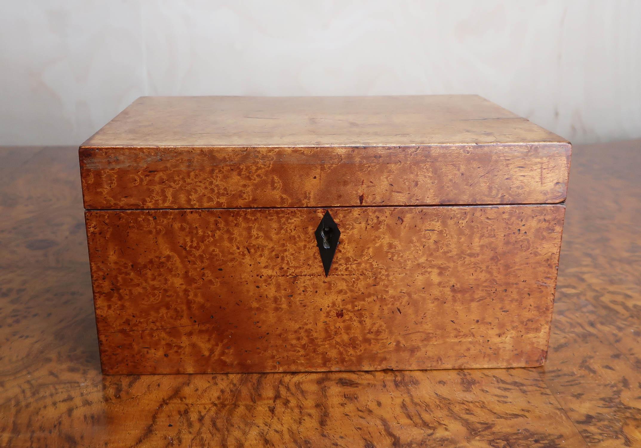 Very good example of a birds eye maple tea caddy

 A delightful colour

Good condition. 

Two compartment interior with lids

Free UK shipping

  