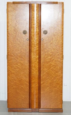 Bird's-Eye Maple Tudor Rose Art Deco Wardrobe Part of a Suite, circa 1925