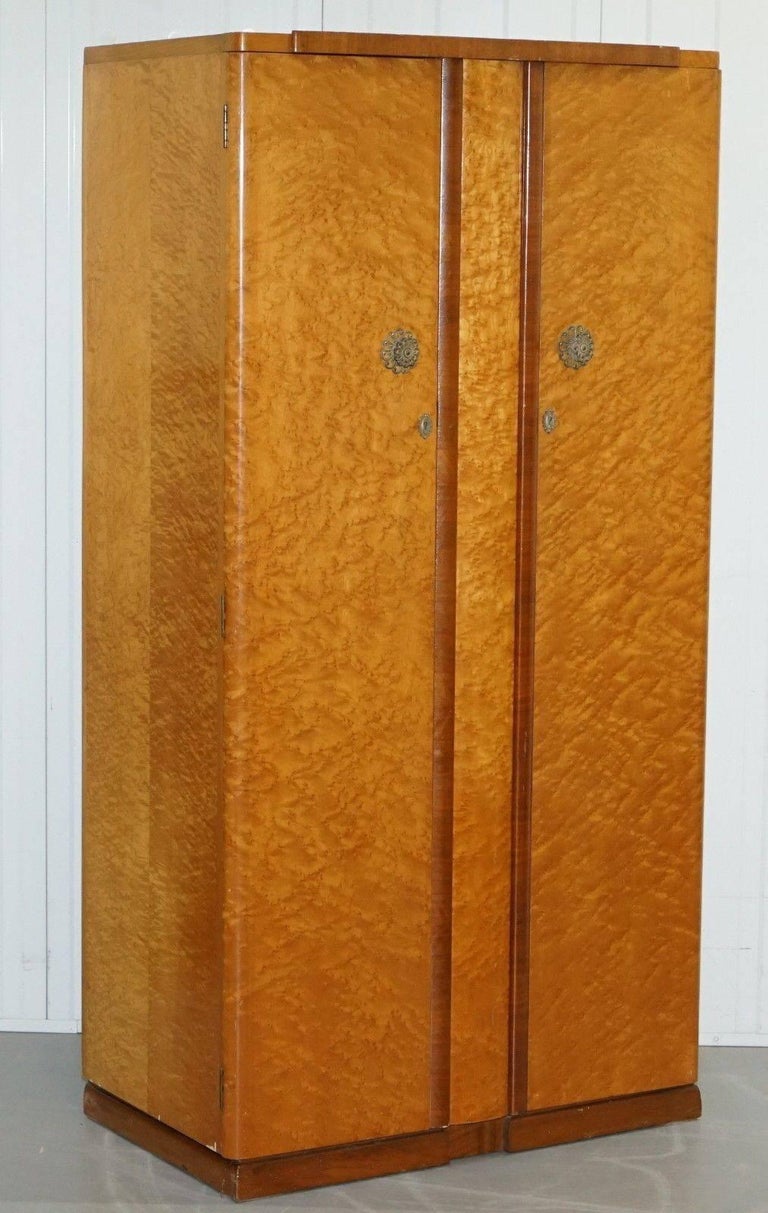 Bird'sEye Maple Tudor Rose Art Deco Wardrobe Part of a Suite, circa