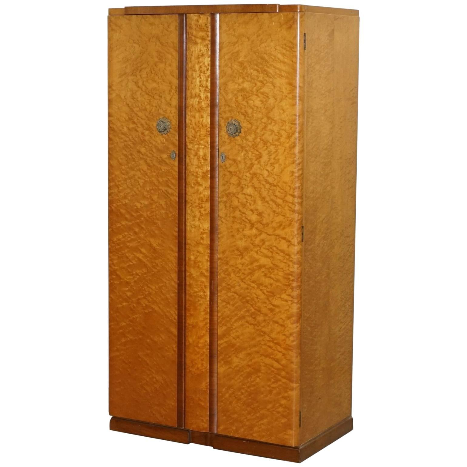 Bird's-Eye Maple Tudor Rose Art Deco Wardrobe Part of a Suite, circa 1925