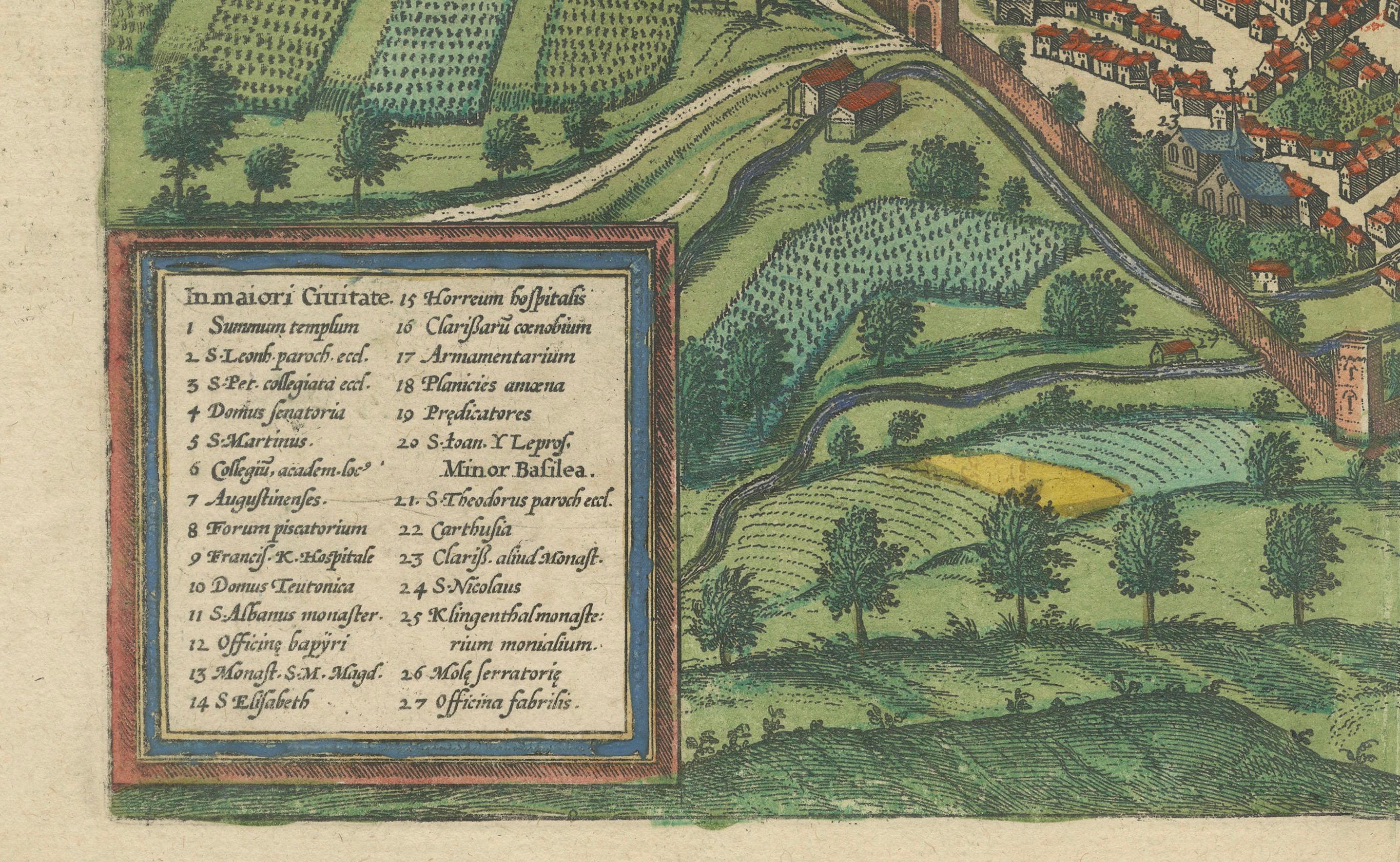 Vista aérea de Basilea en Civitates Orbis Terrarum de Braun y Hogenberg, 1575 en Bueno estado para la venta en Langweer, NL
