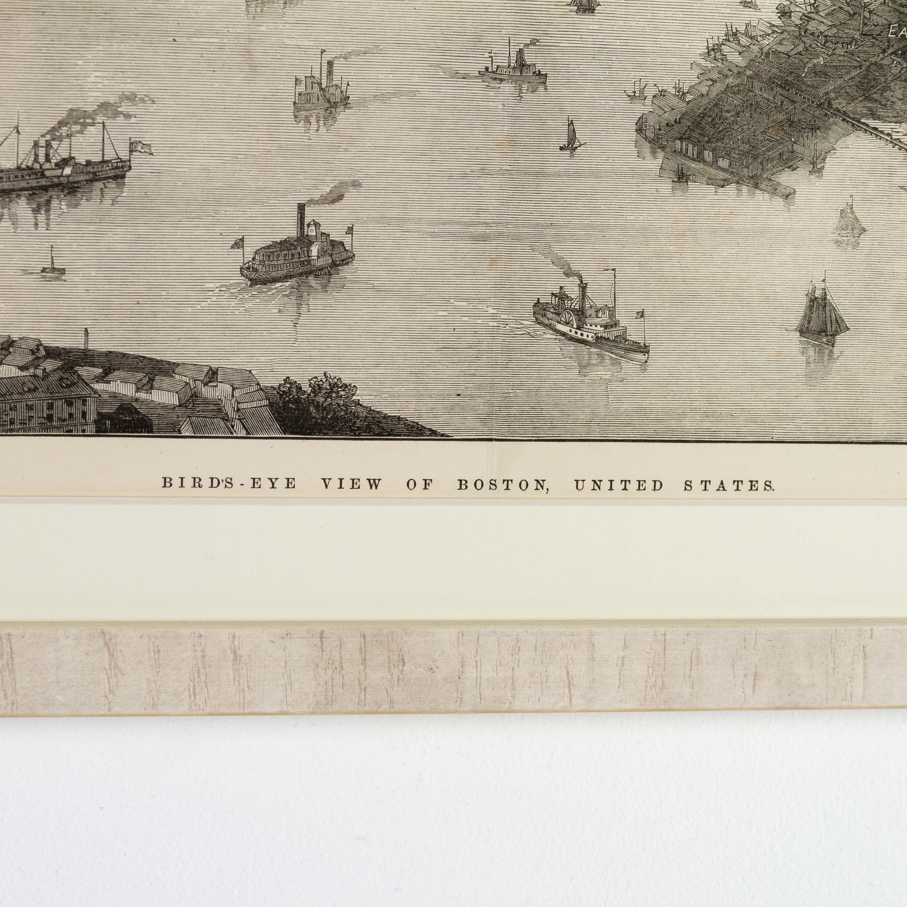 Bird's Eye View of Boston Engraving by Illustrated London News 1872 In Good Condition For Sale In Nottingham, GB