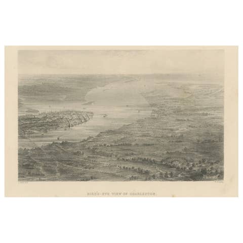Bird’s-Eye View of Charleston, South Carolina – Panoramic City Engraving, 19th C