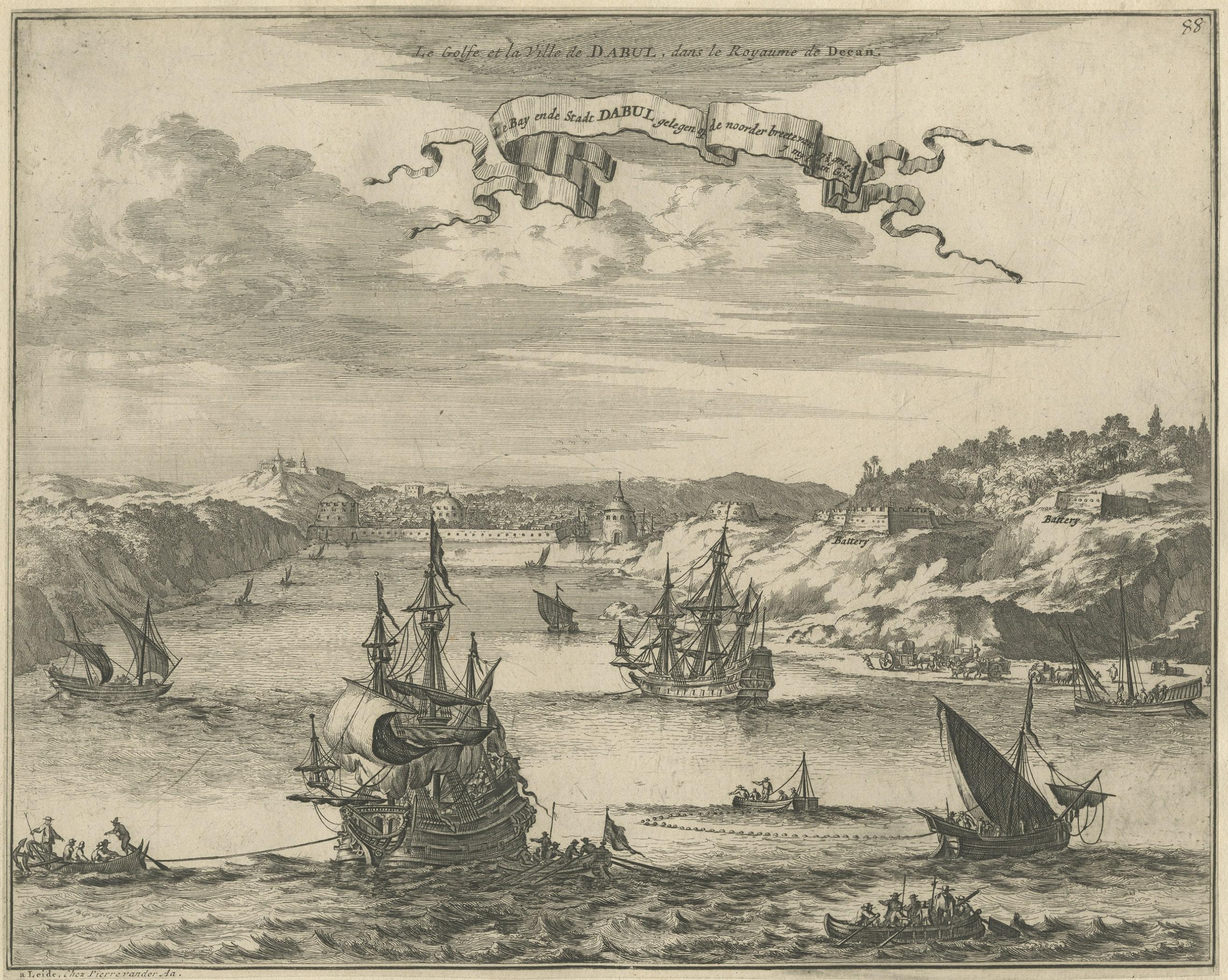 Bird's Eye View of Dabhol as Seen from the Sea, North of Goa, India, 1727 In Good Condition For Sale In Langweer, NL