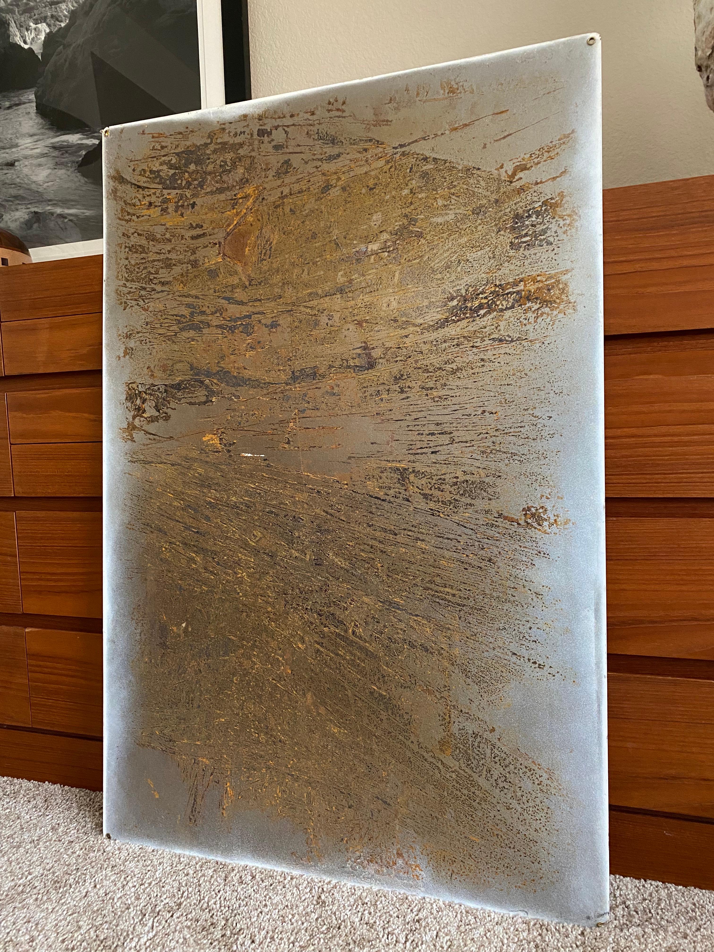 Bird's Eye View of NYC Printed on Industrial Metal Panel In Good Condition For Sale In Round Top, TX