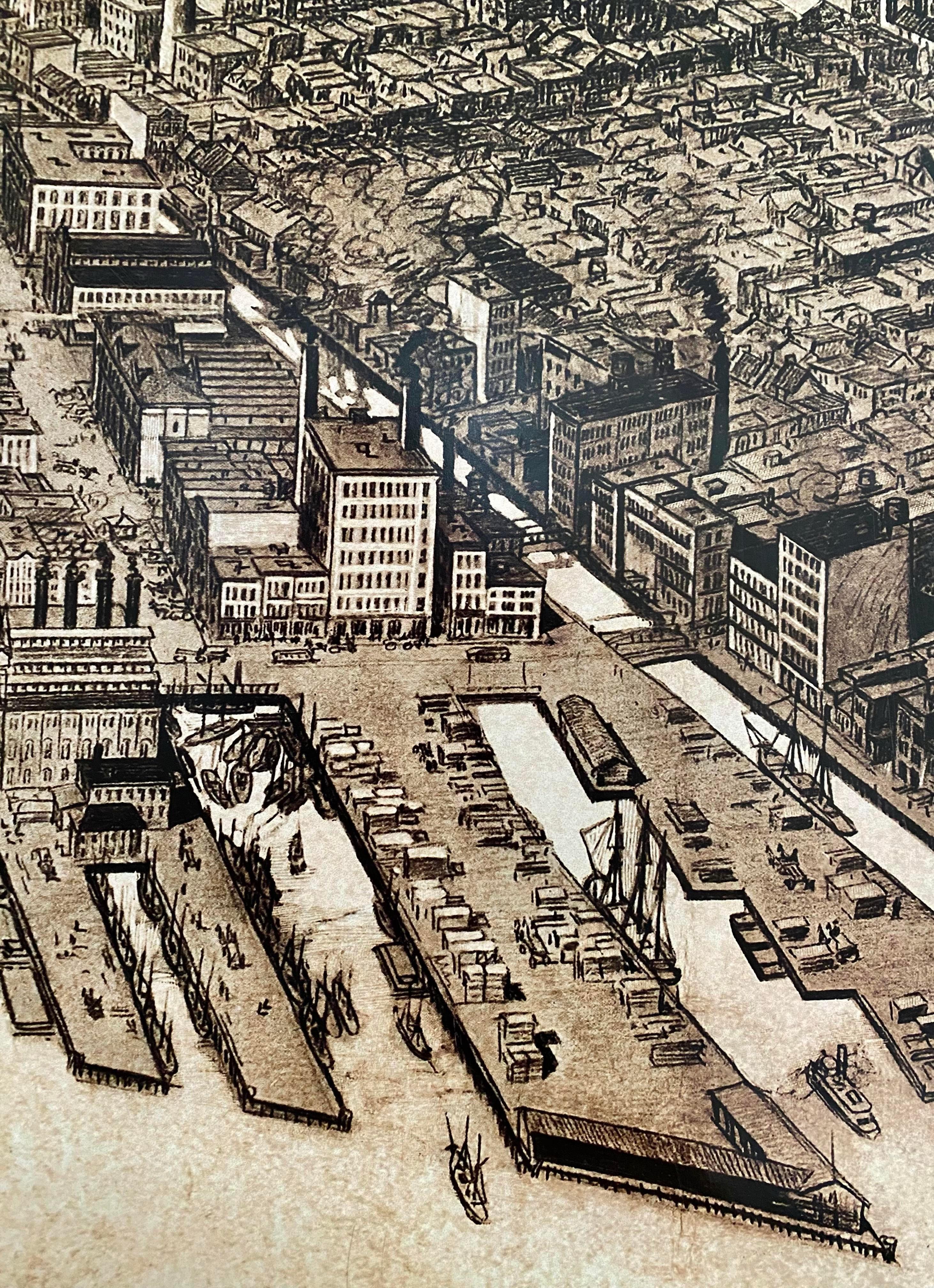 Bird's Eye View of NYC Printed on Industrial Metal Panel For Sale 3