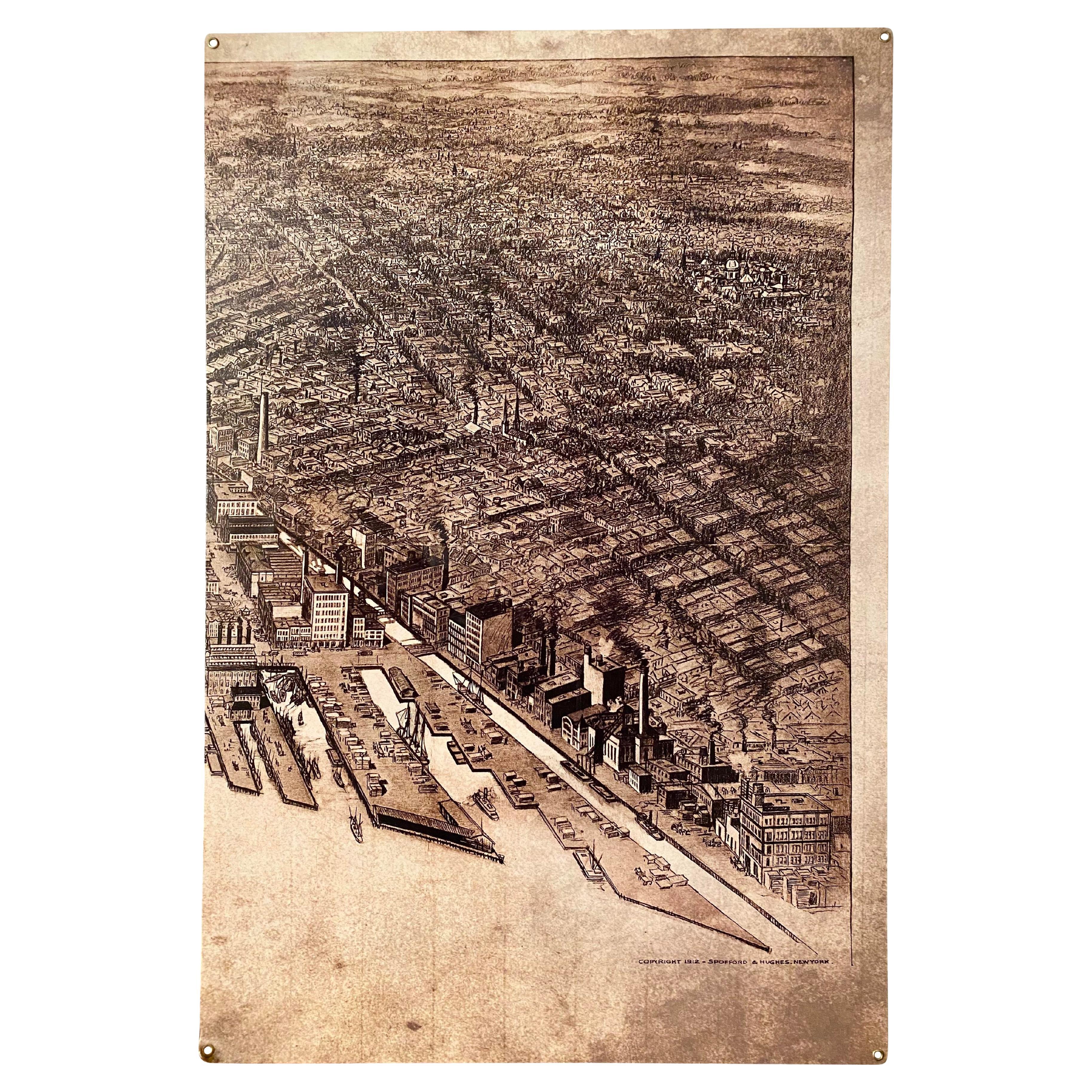 Bird's Eye View of NYC Printed on Industrial Metal Panel