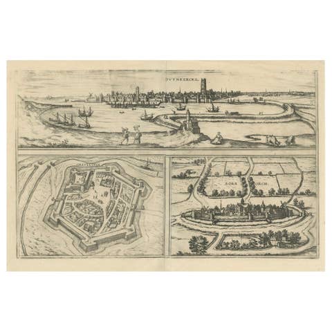 Bird's-Eye Views of Dunkerque, Gravelines, and Bourbourg by Braun and Hogenberg
