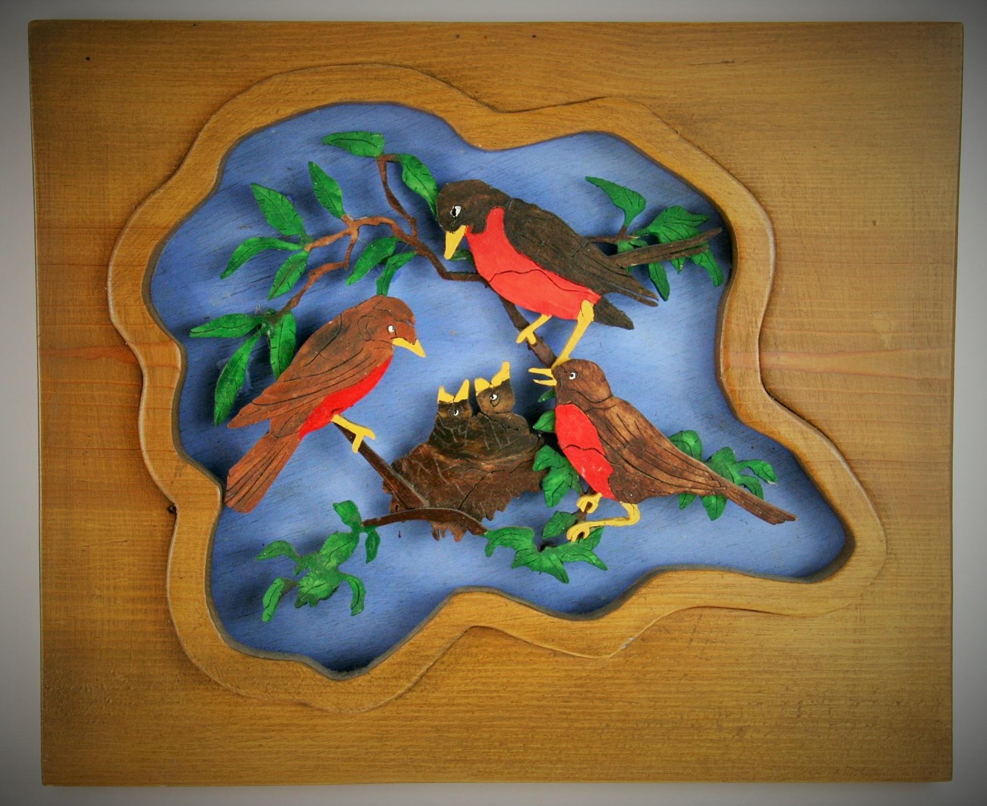 3-401 handmade Folk Art sculpture in a custom wood frame.