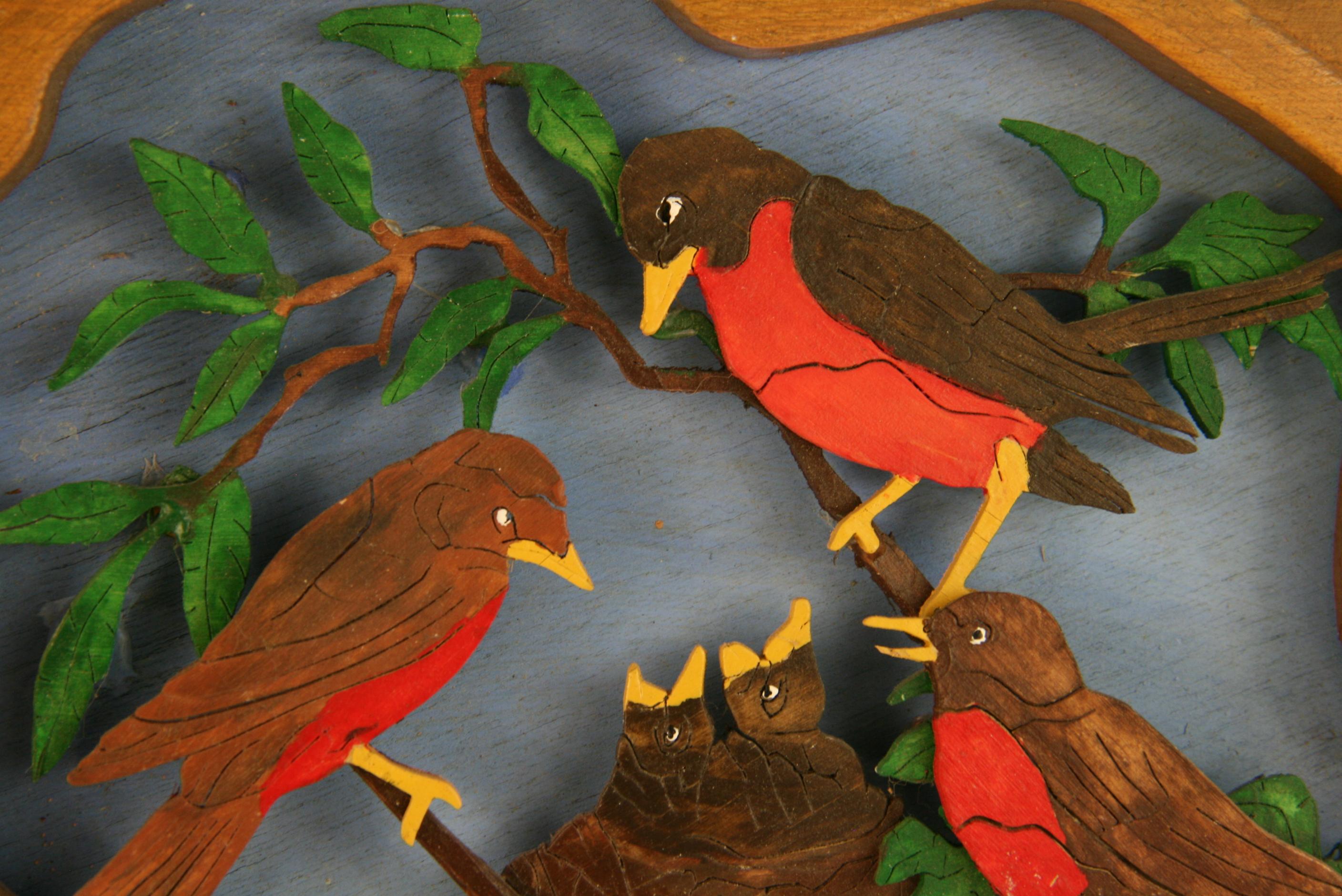 Mid-20th Century Birds Feeding Young Folk Art Wall Sculpture For Sale
