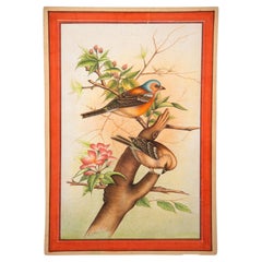 Birds. Framed watercolor. 20th century.