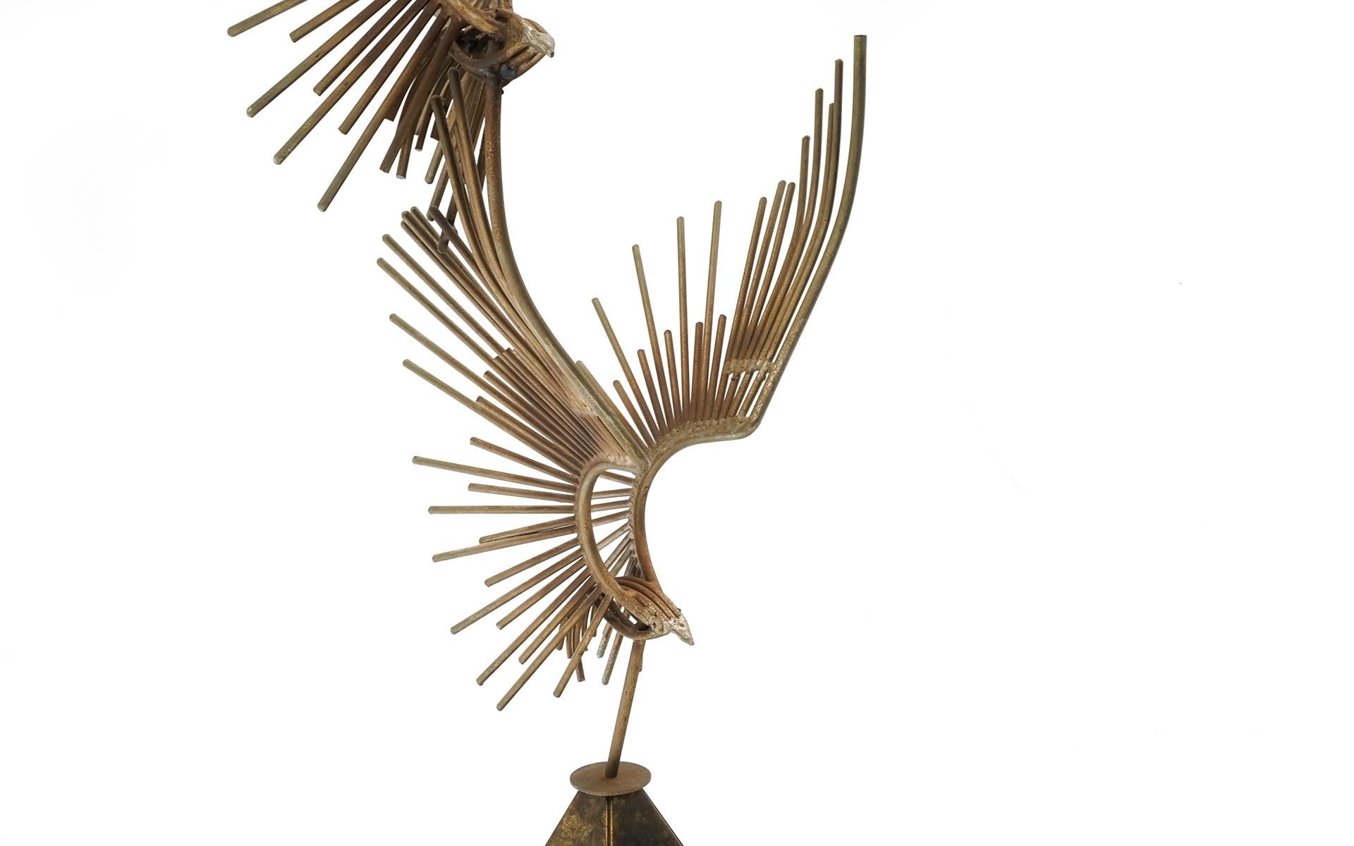 Brass Birds in Flight Floor Standing Sculpture by Curtis C. Jere, 1976, Signed