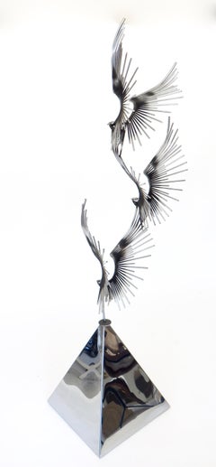 Curtis Jeré Birds in Flight Stainless Steel Floor Sculpture Signed Jere 1976