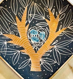 "Cuenco Nido de Pájaro", Raro Plato en Negro, Oro y Blanco de Waylande Gregory