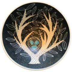 « Bird's Nest Bowl », bol rare du milieu du siècle dernier en noir, or et bleu par Gregory