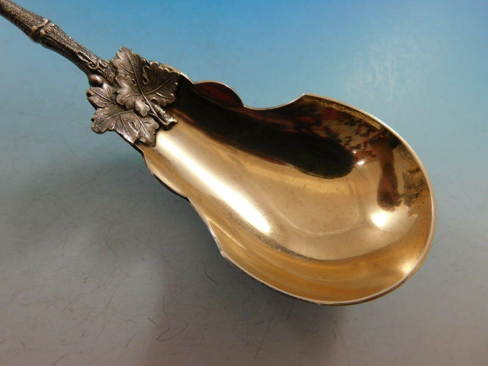 20th Century Birds Nest by Gorham Sterling Silver Berry Spoon Gold Washed with Bird and Nest