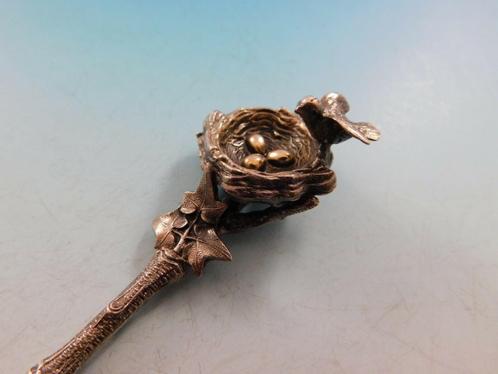 Birds Nest by Gorham Sterling Silver Berry Spoon Gold Washed with Bird and Nest 2