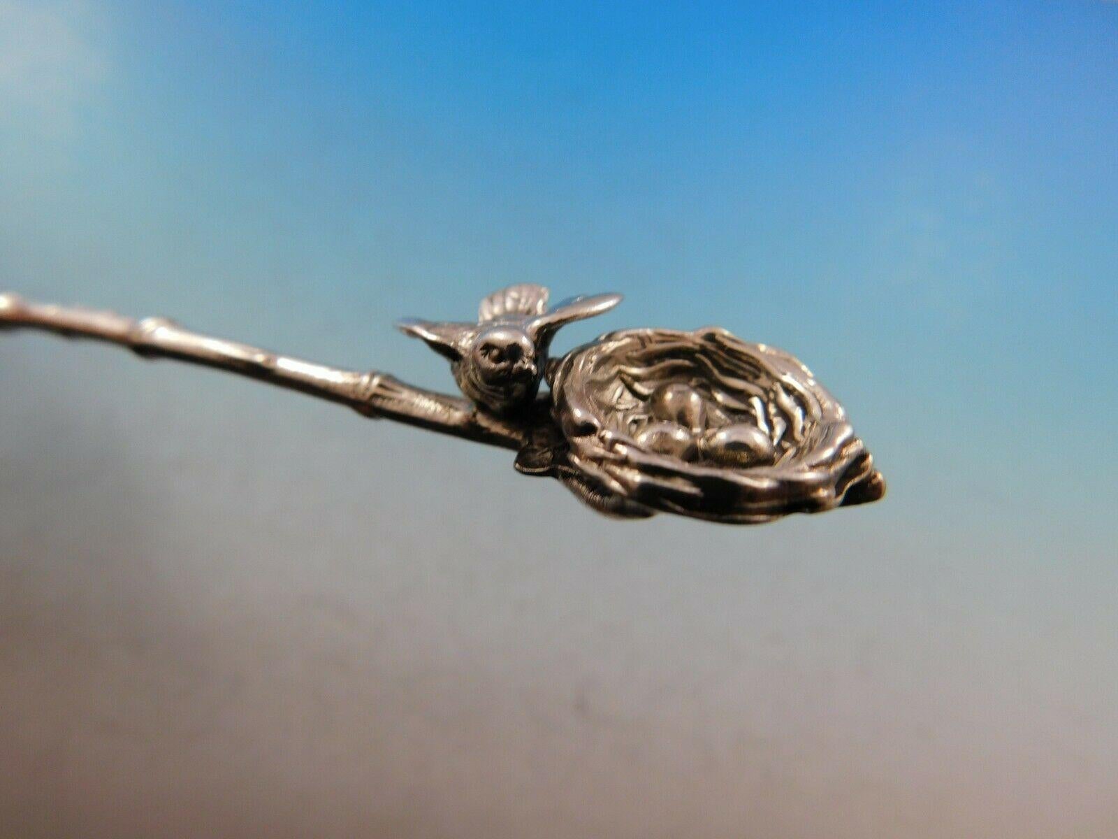 Birds Nest by Gorham Sterling Silver Sugar Spoon Mother Bird and Eggs In Excellent Condition In Big Bend, WI