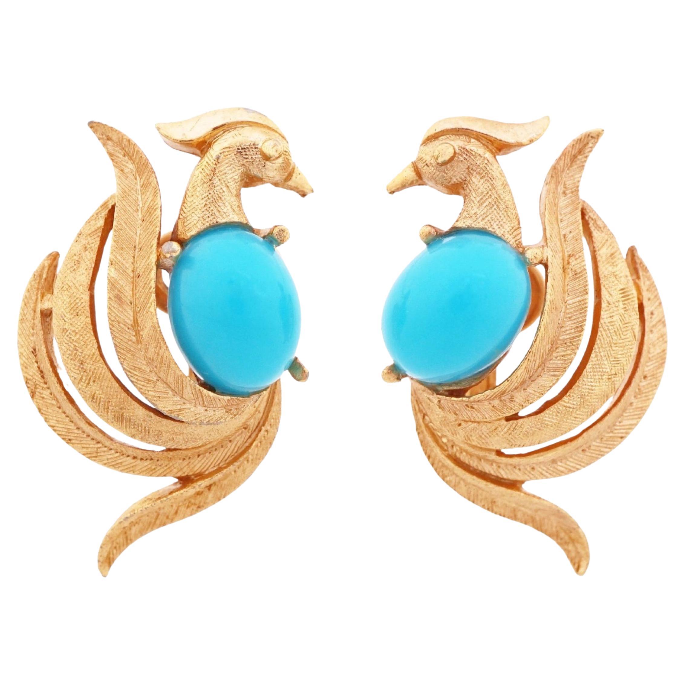 Birds of Paradise Earrings With Turquoise Belly By Trifari For Avon, 1960s