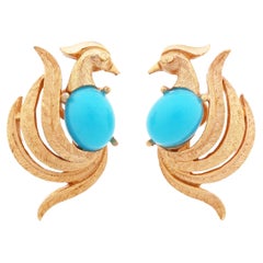 Birds of Paradise Earrings With Turquoise Belly By Trifari For Avon, 1960s