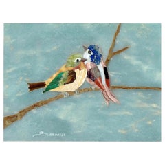Vogele auf einem Zweig Mosaik-Tischau von Scarpelli Mosaici