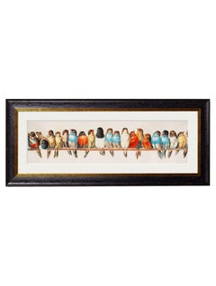 Uccelli su un filo, stampa incorniciata di Hector Giacomelli originaria del 1880, New