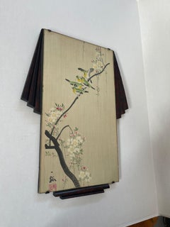 Birds on Branch Scene Silk Painting With Art Deco Frame