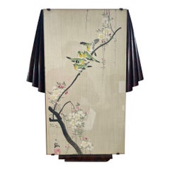 Peinture sur soie avec cadre Art Déco - Oiseaux sur Branch