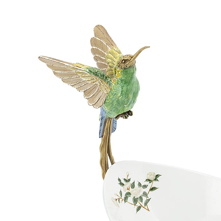Birds Porcelain Cup with Bronze Frame In New Condition For Sale In Paris, FR
