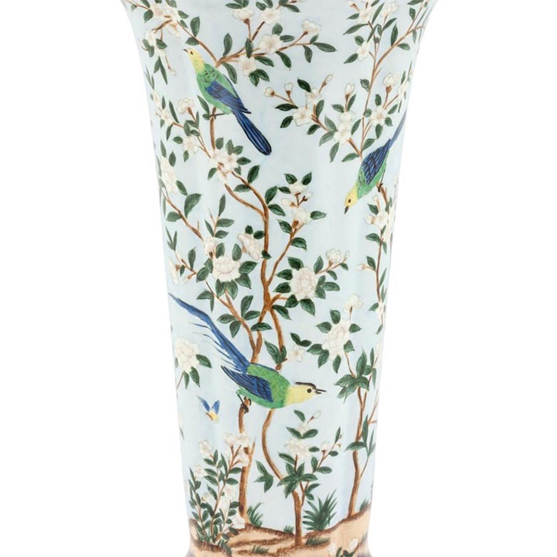 Italian Birds Porcelain Vase with Bronze For Sale