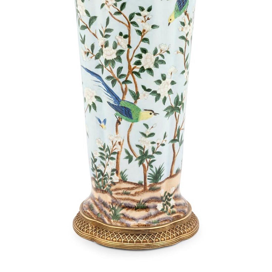 Hand-Crafted Birds Porcelain Vase with Bronze For Sale