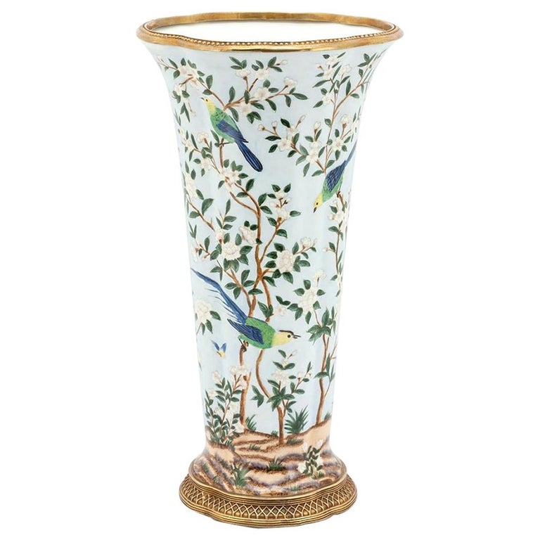 Birds Porcelain Vase with Bronze For Sale at 1stDibs