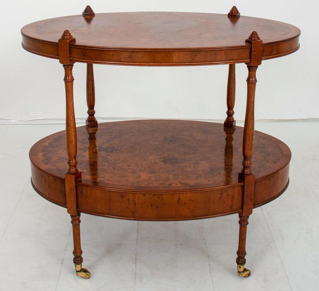 Mid-Century Modern Birdseye Birch Oval Tiered Table For Sale