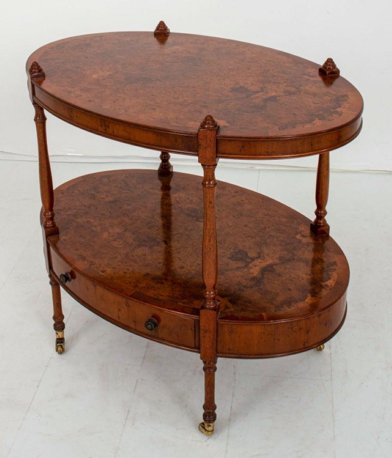 Birdseye Birch Oval Tiered Table In Good Condition For Sale In New York, NY