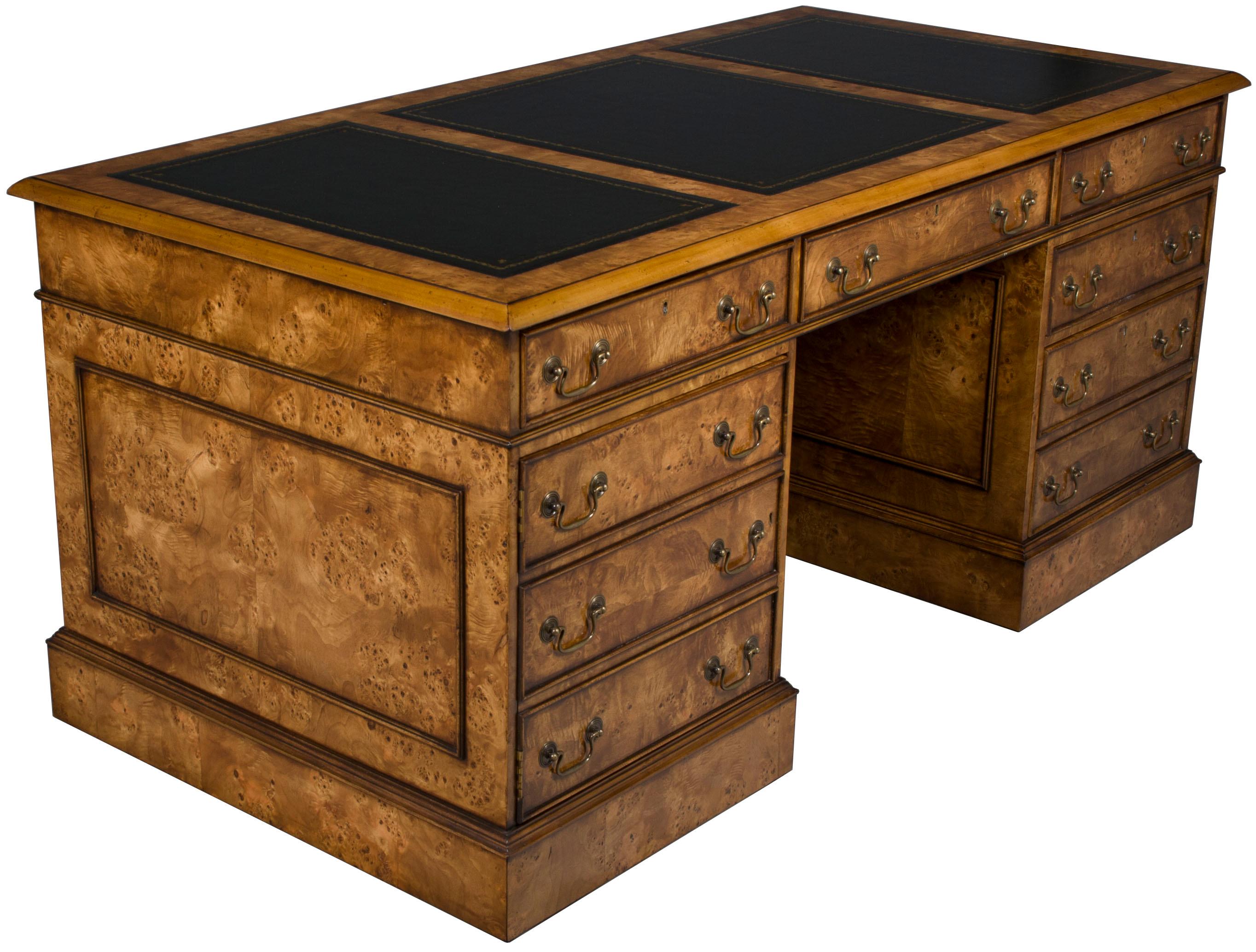 Birdseye Maple Pedestal Desk with Leather Top 2