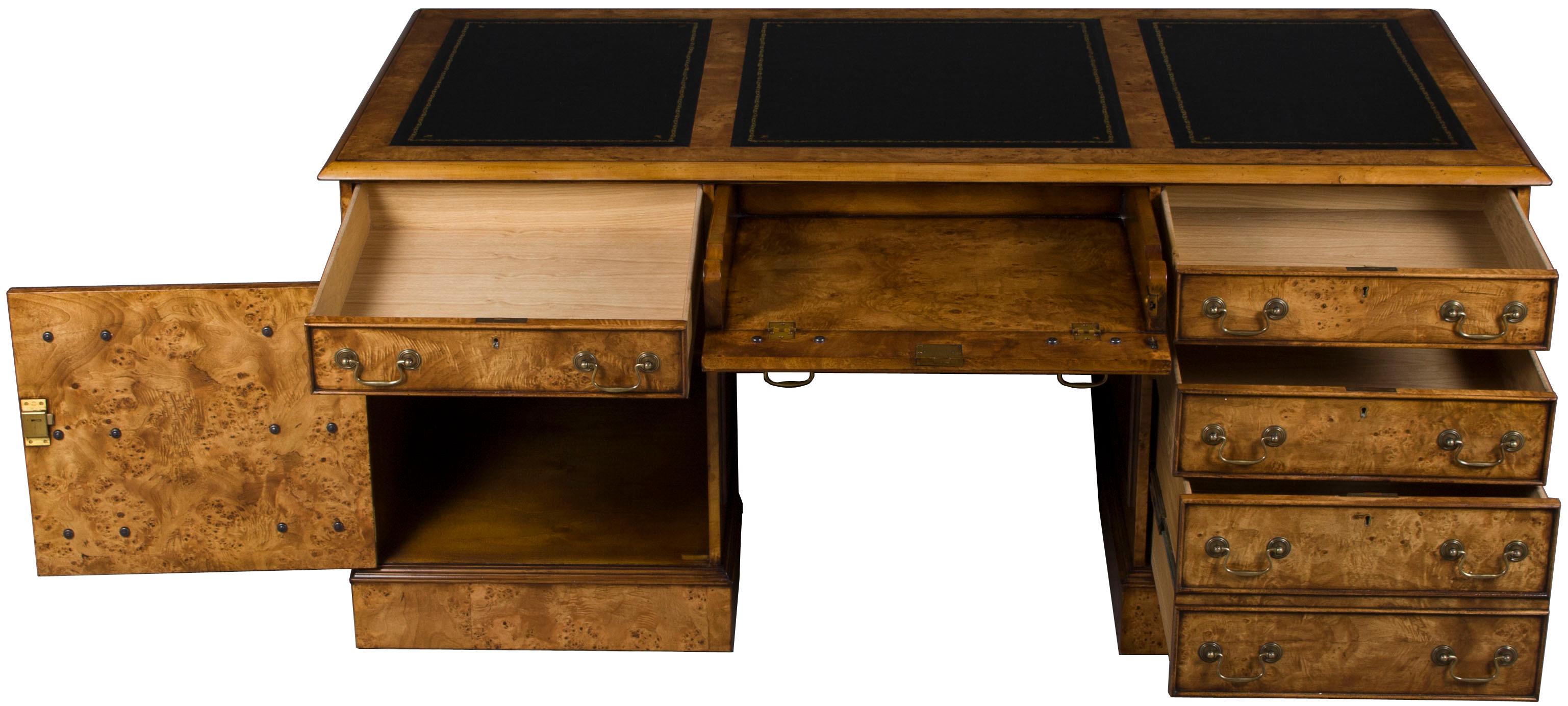 Whether for home or work, this large office desk is sure to make your environment more elegant and pleasurable! It provides a huge work surface, plenty of storage, and an antique feel. It’s heirloom quality construction means it will last for