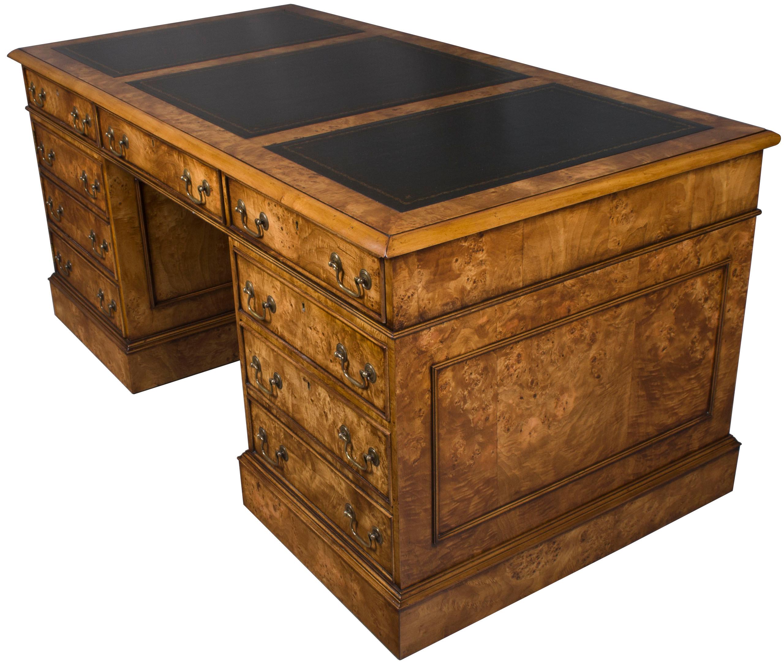 Birdseye Maple Pedestal Desk with Leather Top 1