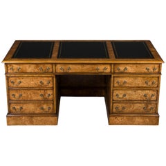 Birdseye Maple Pedestal Desk with Leather Top