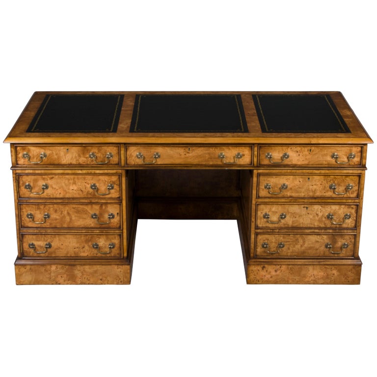 Birdseye Maple Pedestal Desk with Leather Top at 1stDibs