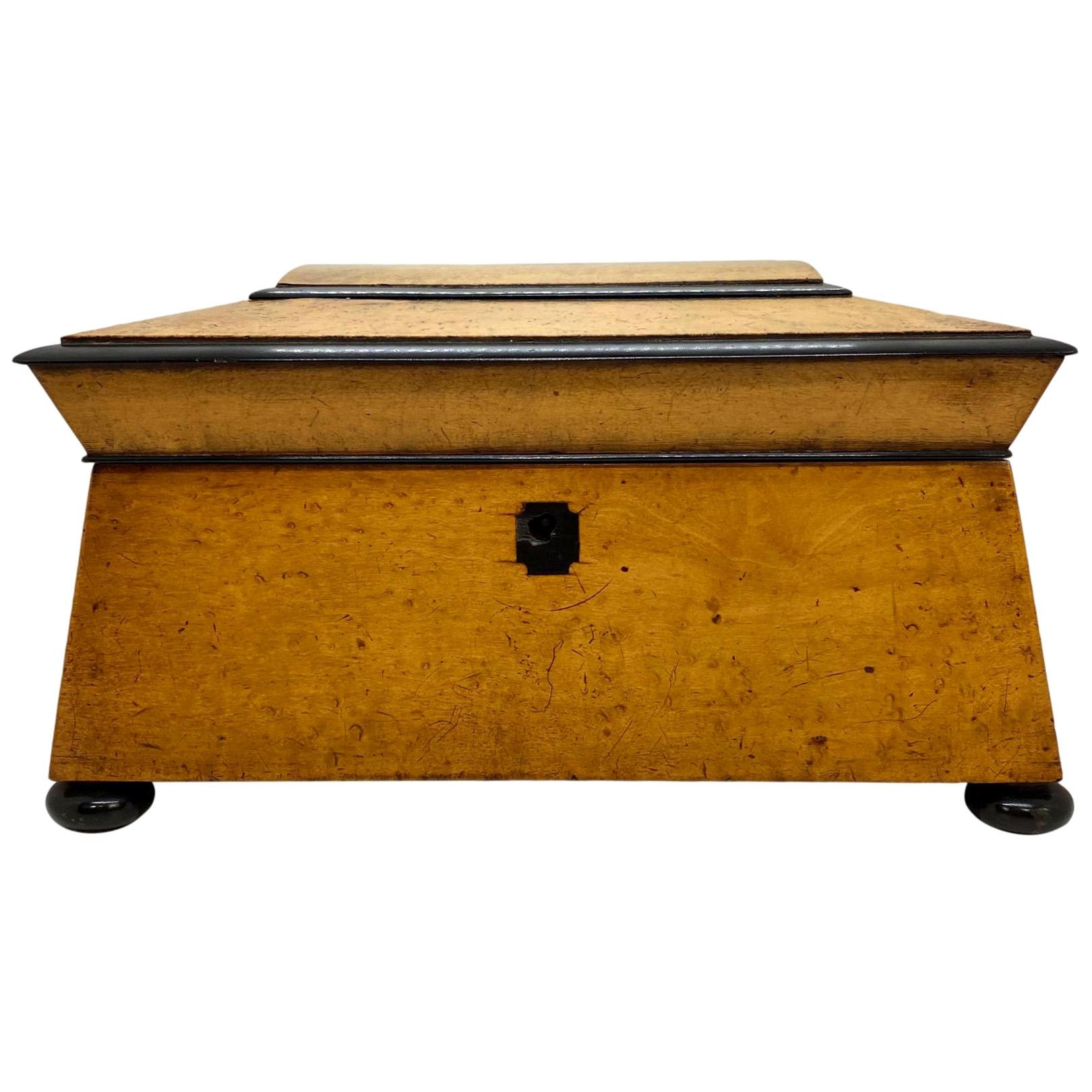 Bird
s-Eye Maple and Ebony Sewing Box of Architectural Form, English, circa 1820