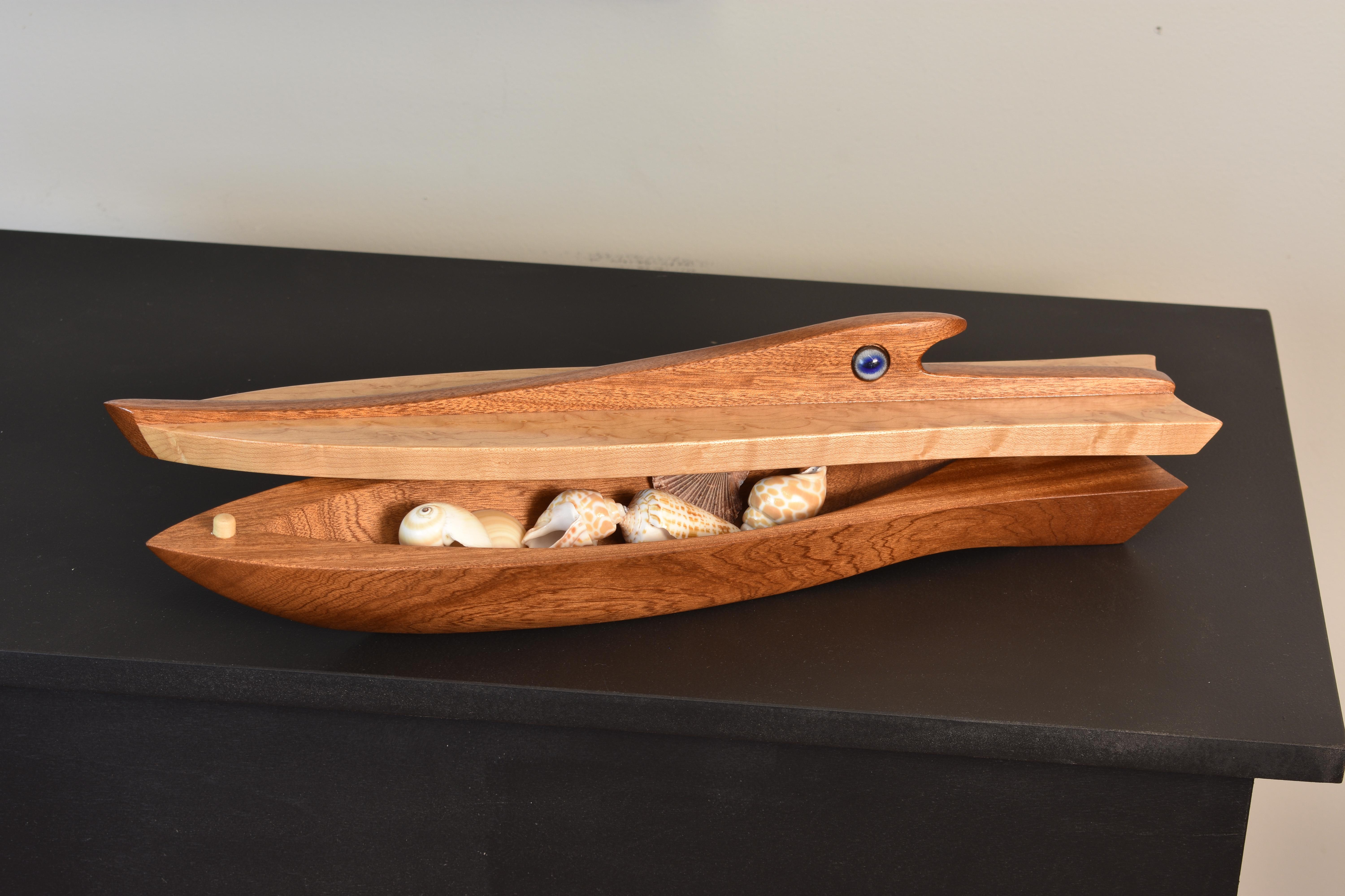 American Birdseye Maple Laughing Sea Shell Tray by Lee Weitzman For Sale