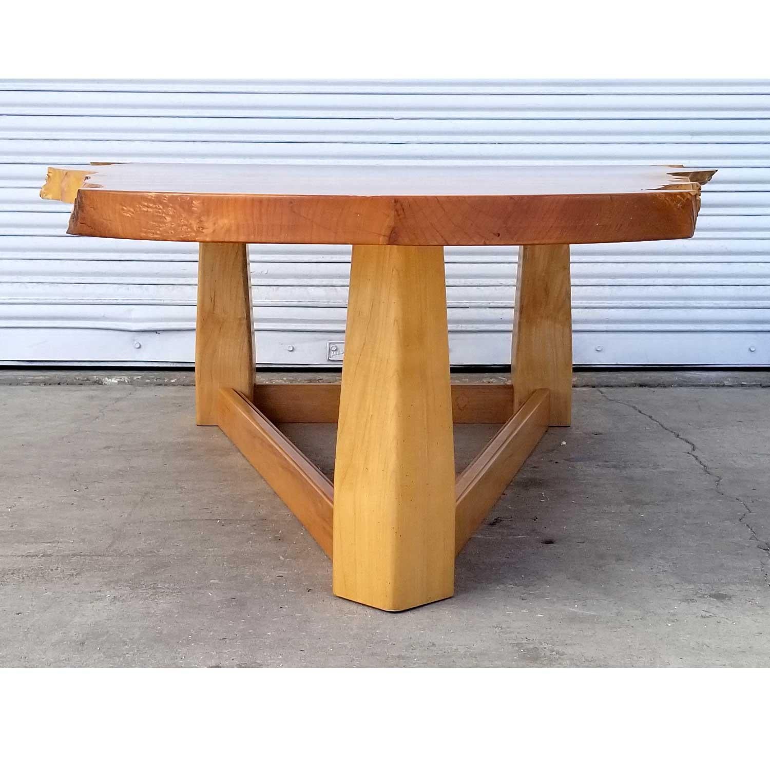 Bird's-Eye Maple Modern Live Edge Slab Coffee Table In Excellent Condition In Chattanooga, TN
