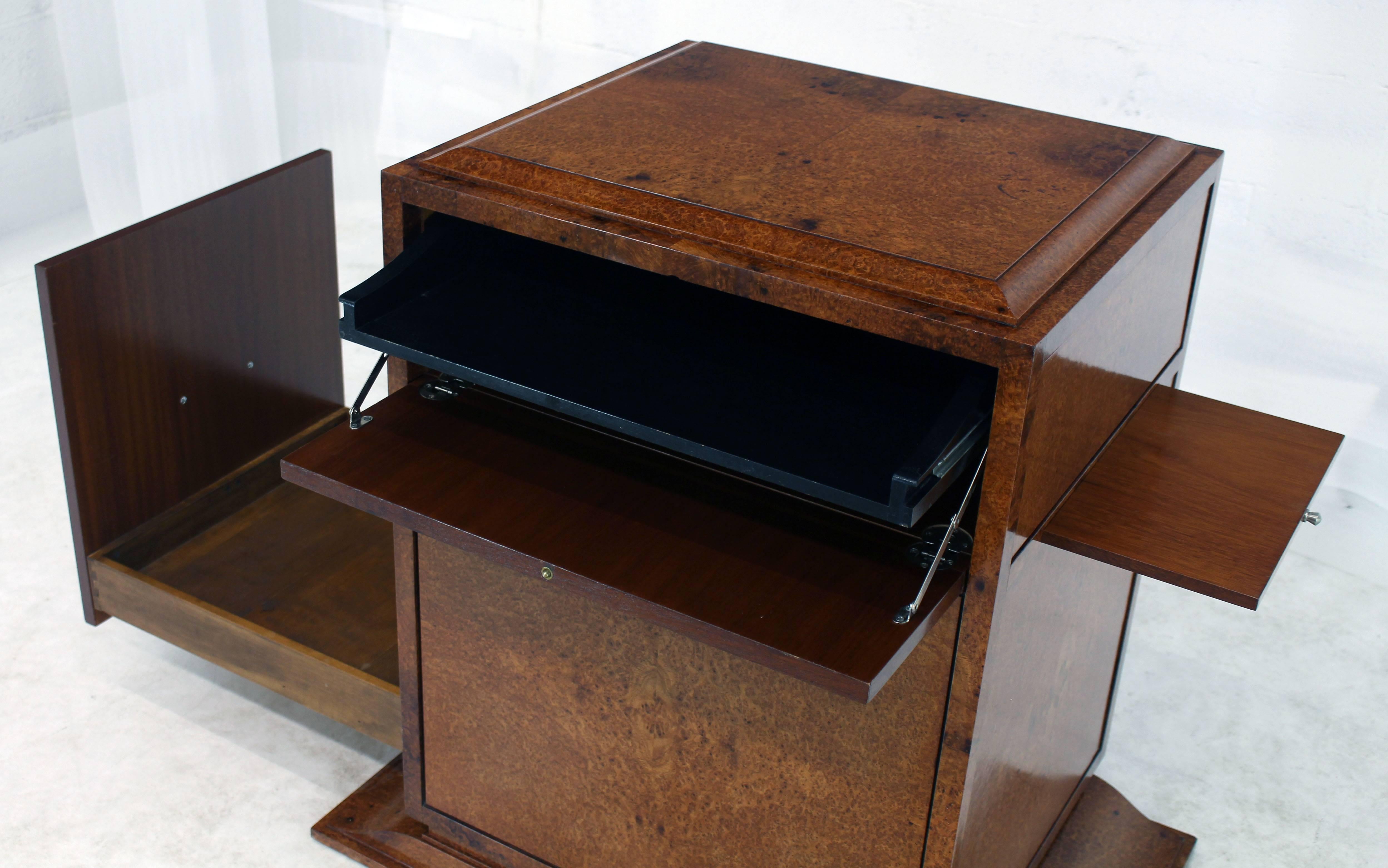 Mid-Century Modern Birdseye or Tiger Maple Multifunctional Drop Front Cabinet Desk or Bar For Sale
