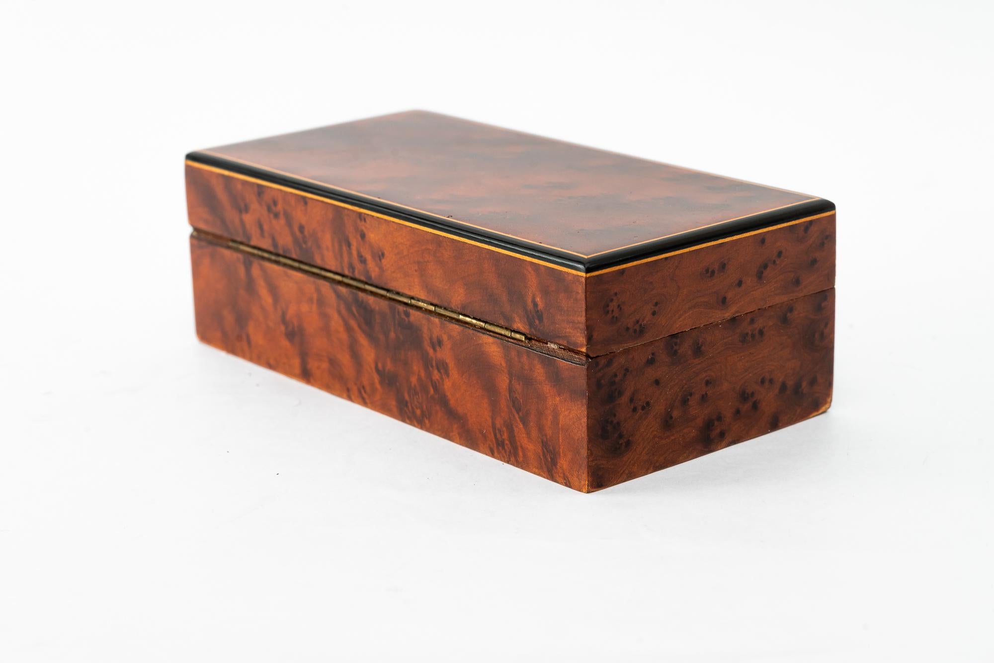 Polished Birdseye wood box with inlays on the edges vienna around 1920s For Sale
