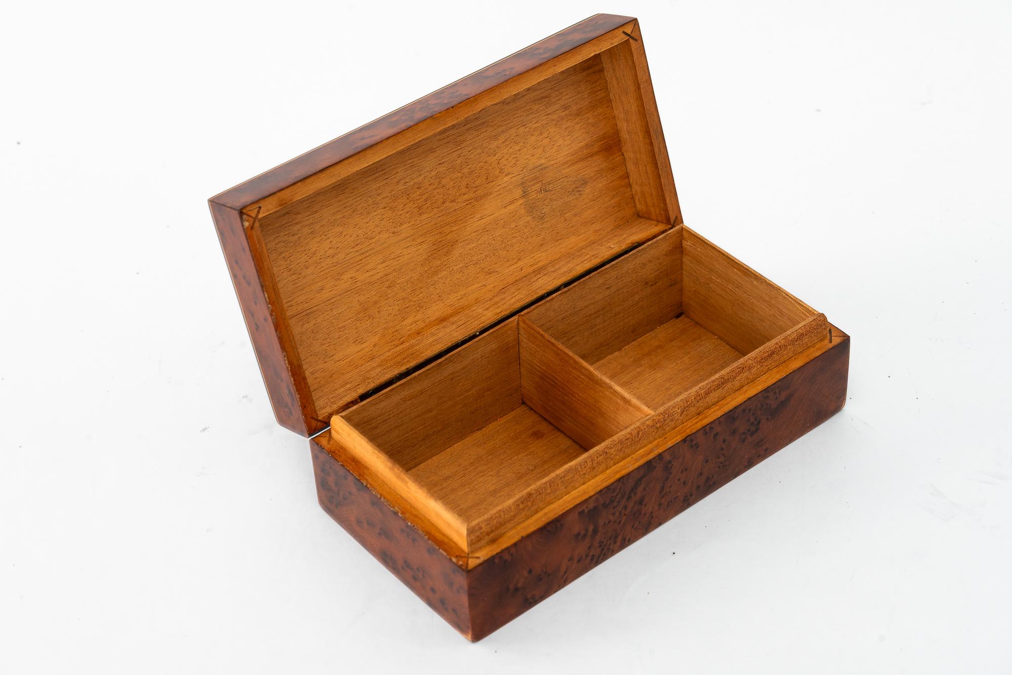 Wood Birdseye wood box with inlays on the edges vienna around 1920s For Sale