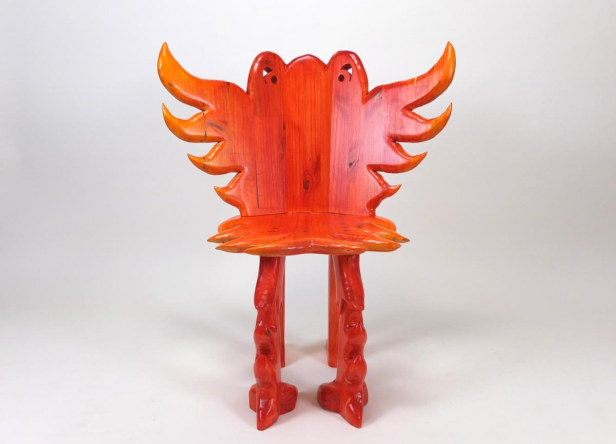 Carved Birdy Armchair - One of a kind artist object, hand-carved, 